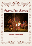 Title stating From the Tower, a flame-lit photo of a trebuchet.