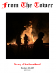 Cover of the October issue of From the Tower featuring silhouettes in front of large bonfire