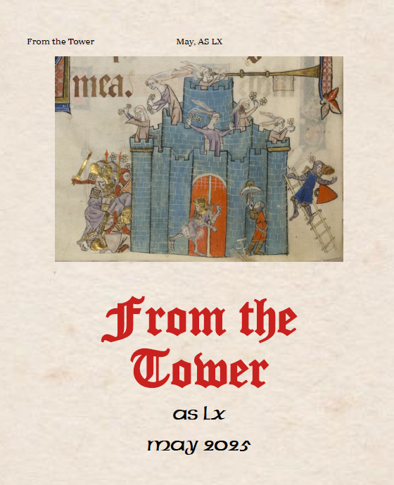 Cover of From the Tower, May AS LX (60) - shows a medieval castle being defended by ladies